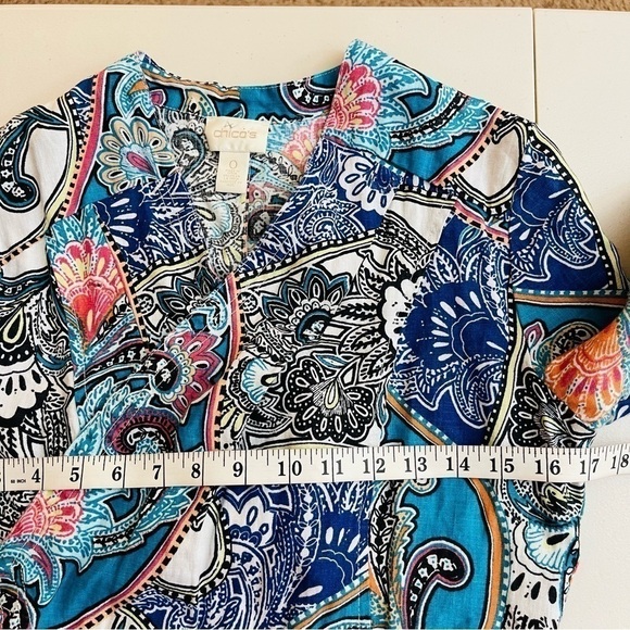 Chico’s Paisley Linen Drape Jacket Women Size Small Blue/Pink - Picture 10 of 13